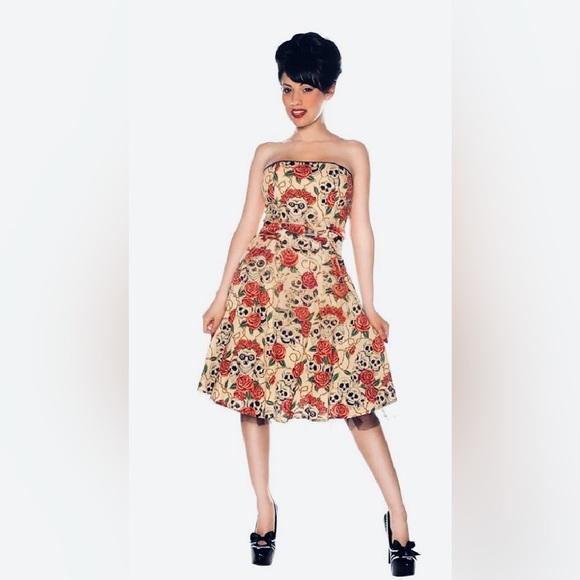 Folter Dresses & Skirts - Folter Floral Strapless Skull Rose Print Strapless Dress size XL